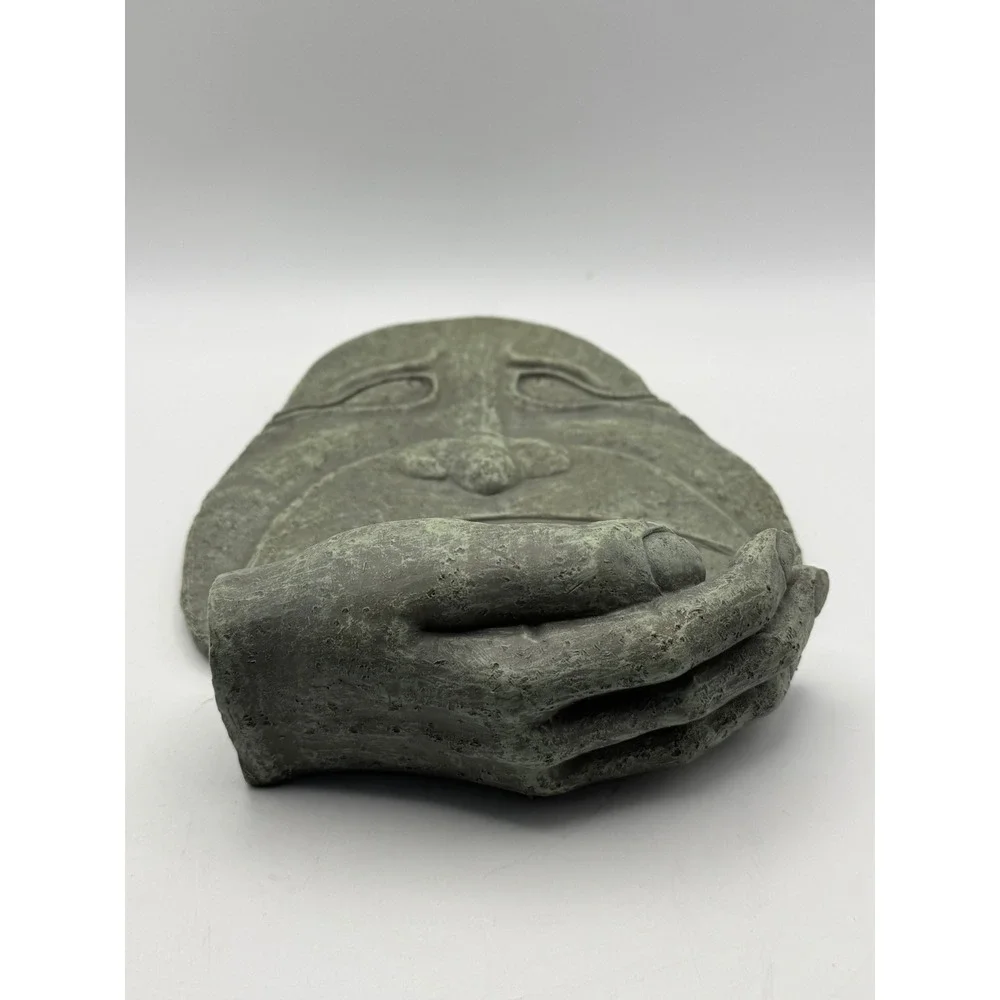 International Bazaar Sad Face Wall Plaque Stone Look Verdigris Resin Art